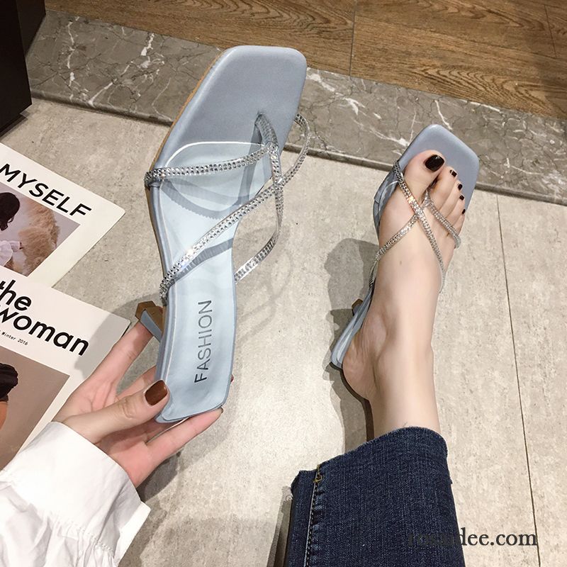 Flip Flops Damen Sommer Hochhackigen Allgleiches Neue Sexy Strasssteine Blau