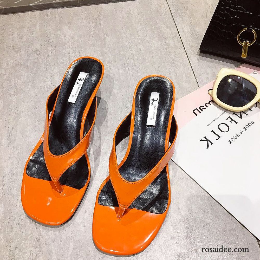 Flip Flops Damen Sommer Persönlichkeit Neue Mode Dünne Fersen Pantolette Rot Orange