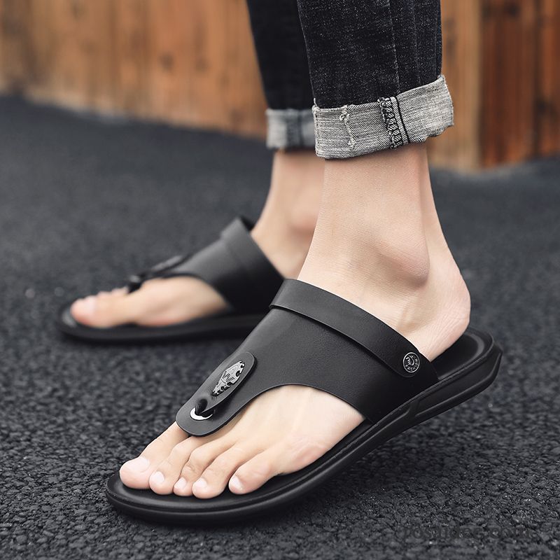 Flip Flops Herren Hausschuhe Echtleder Trend Sandalen Sommer Mode Sandfarben Weiß