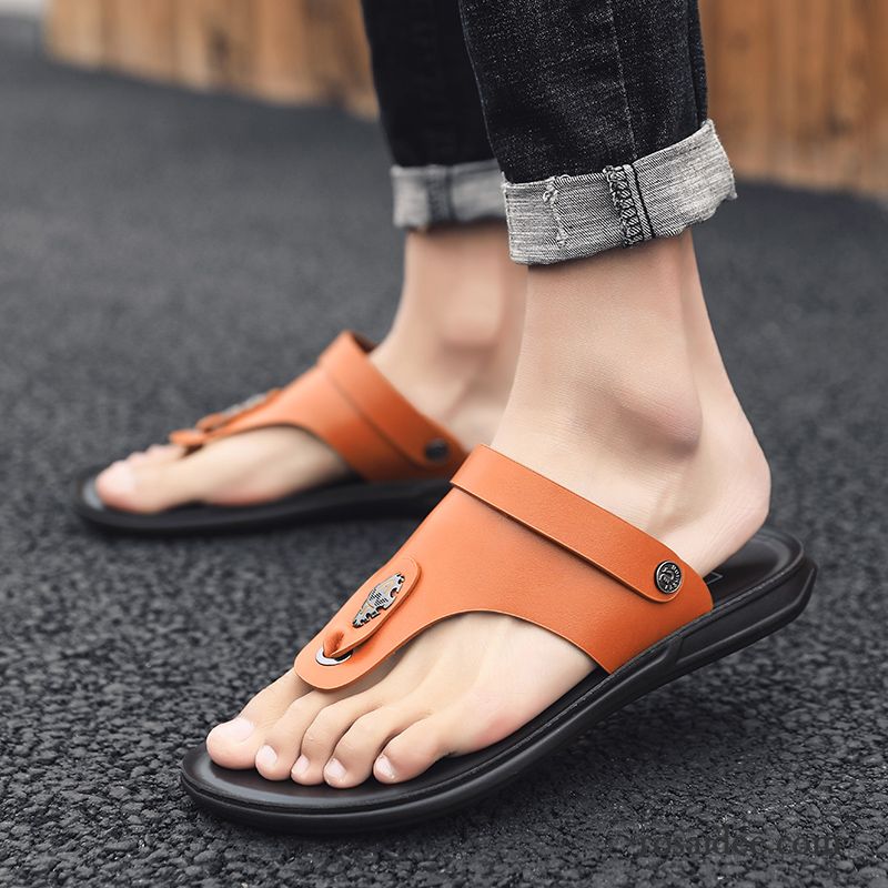 Flip Flops Herren Hausschuhe Echtleder Trend Sandalen Sommer Mode Sandfarben Weiß