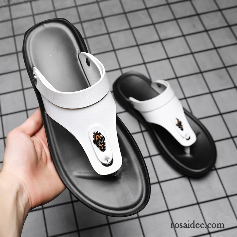 Flip Flops Herren Hausschuhe Echtleder Trend Sandalen Sommer Mode Sandfarben Weiß