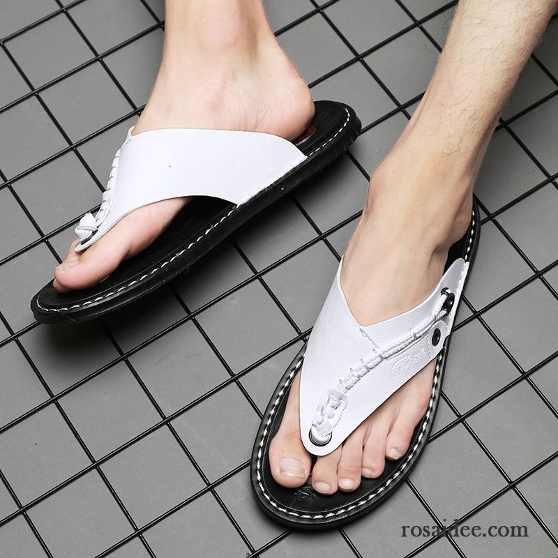 Flip Flops Herren Hausschuhe Echtleder Trend Sandalen Sommer Mode Sandfarben Weiß
