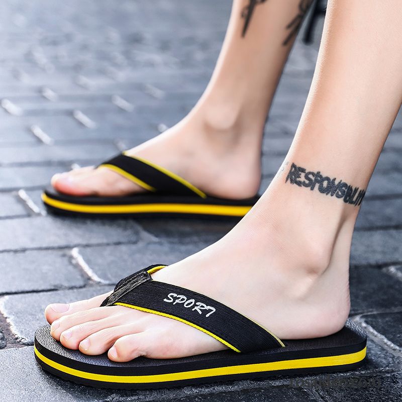 Flip Flops Herren Persönlichkeit Hausschuhe Sandalen Sommer Trend Rutschsicher Sandfarben Schwarz