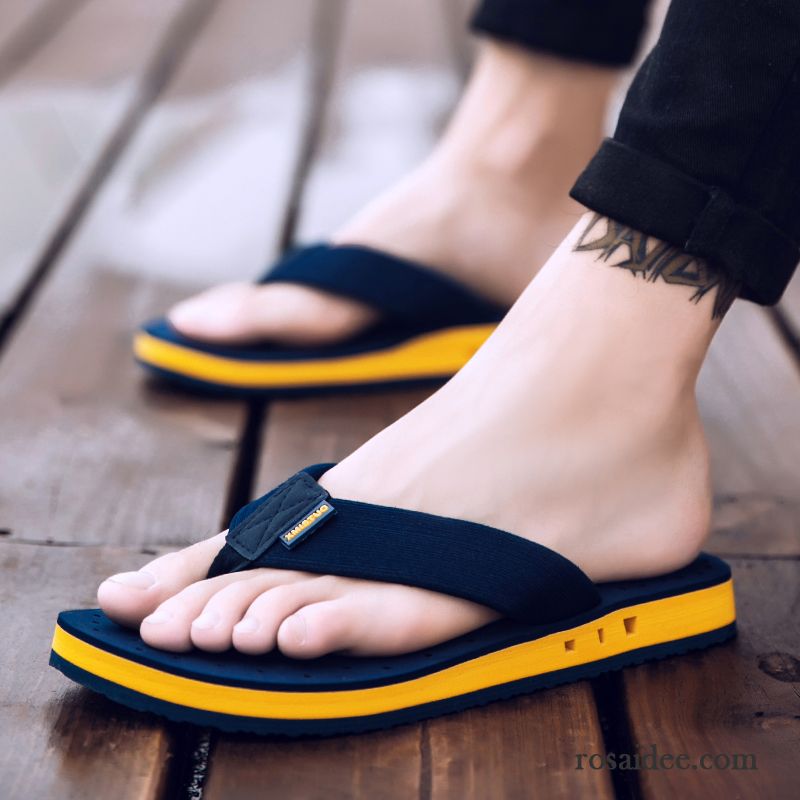 Flip Flops Herren Rutschsicher Sandalen Hausschuhe Persönlichkeit Trend Sommer Grün Sandfarben