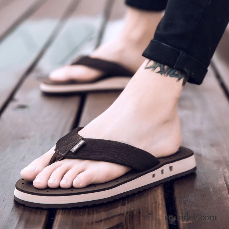 Flip Flops Herren Rutschsicher Sandalen Hausschuhe Persönlichkeit Trend Sommer Grün Sandfarben