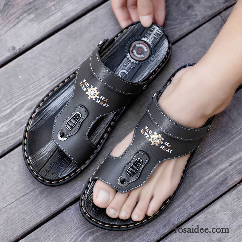 Flip Flops Herren Schuhe Sandalen Rutschsicher Neue Pantolette Allgleiches Dunkelblau Sandfarben