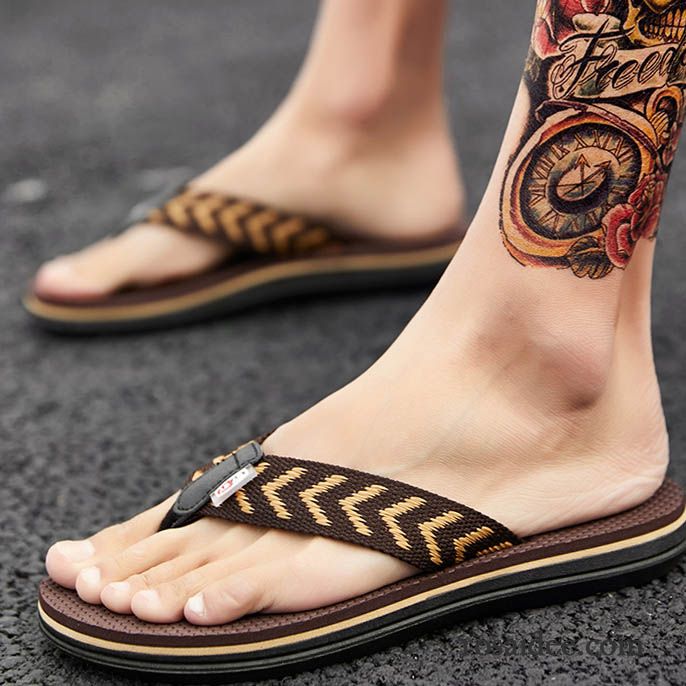 Flip Flops Herren Sommer Dicke Sohle Schüler Schuhe Draussen Hausschuhe Grün Sandfarben