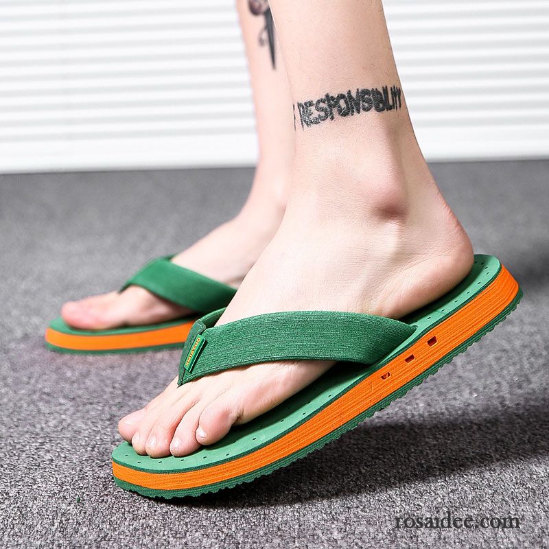 Flip Flops Herren Sommer Dicke Sohle Schüler Schuhe Draussen Hausschuhe Grün Sandfarben