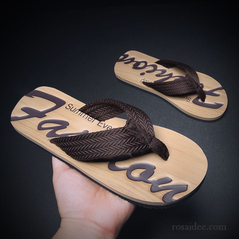 Flip Flops Herren Trend Hausschuhe Persönlichkeit Pantolette Neue Sommer Khaki Sandfarben