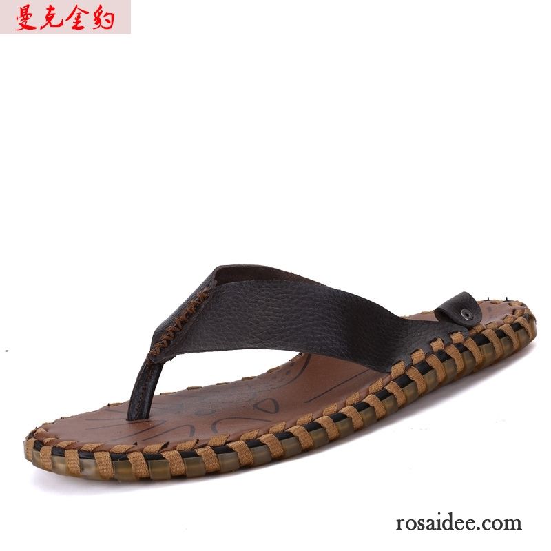 Flip Flops Herren Trend Hausschuhe Sommer Rutschsicher Echtleder Sandfarben Schwarz