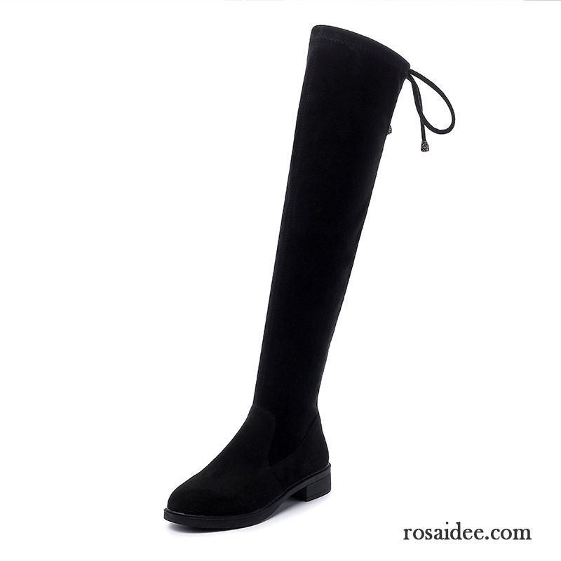 Gefütterte Stiefel Damen Elastizität Allgleiches Herbst Stiefel Thermische Schwarz Damen Winter Flache Dick Neue Rabatt