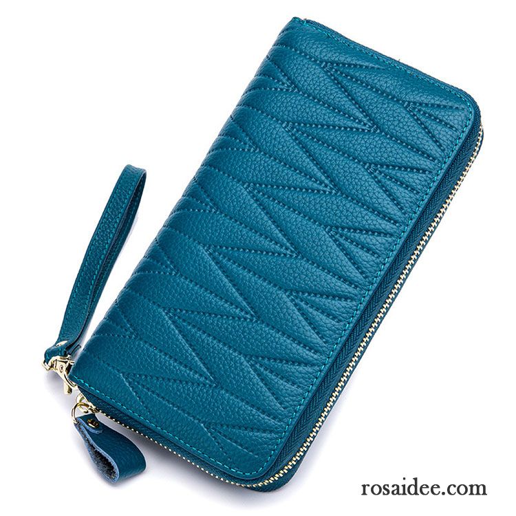 Geldbörse Damen Brieftaschen Kartentaschen Große Kapazität Reißverschluss Echt Leder Clutch Marineblau