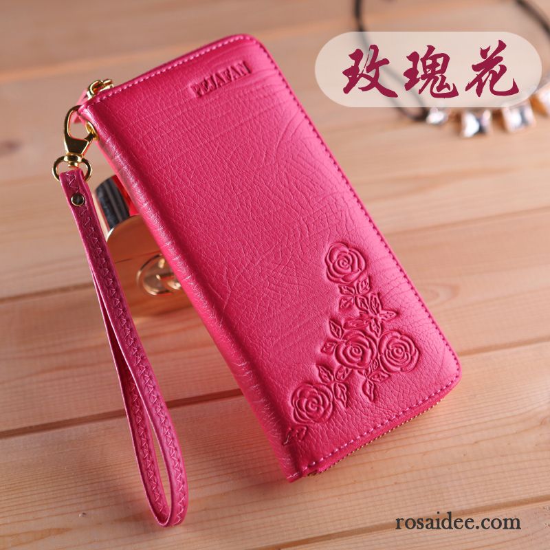 Geldbörse Damen Neu Brieftasche Elegant Langer Abschnitt Echt Leder Brieftaschen Dunkelrosa