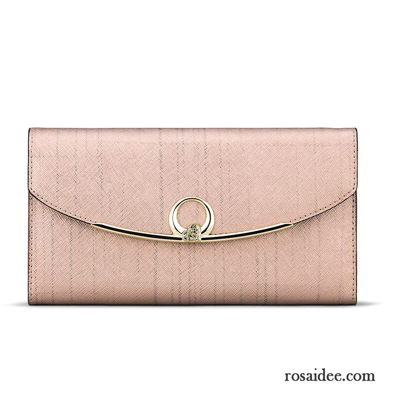 Geldbörse Damen Rindsleder Clutch Brieftasche Mode Langer Abschnitt Drei Falten Schwarz