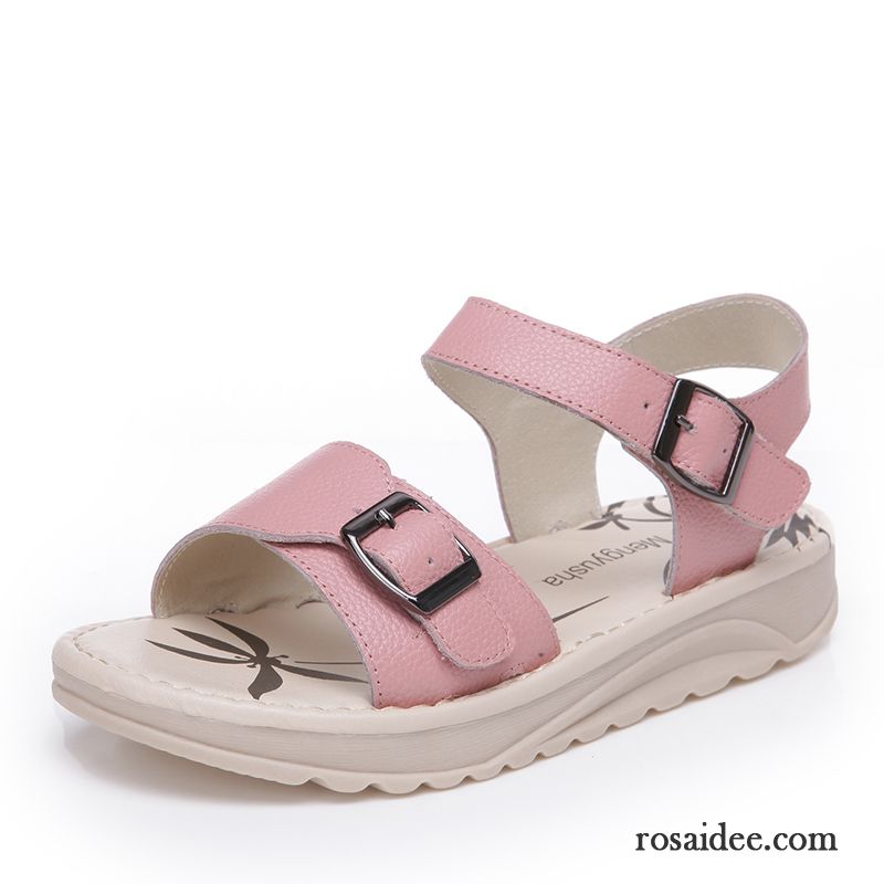 Geschlossene Sandale Damen Sandalen Sommer Flache Echtleder Strand Schüler Plateauschuh Große Größe Schuhe Günstig