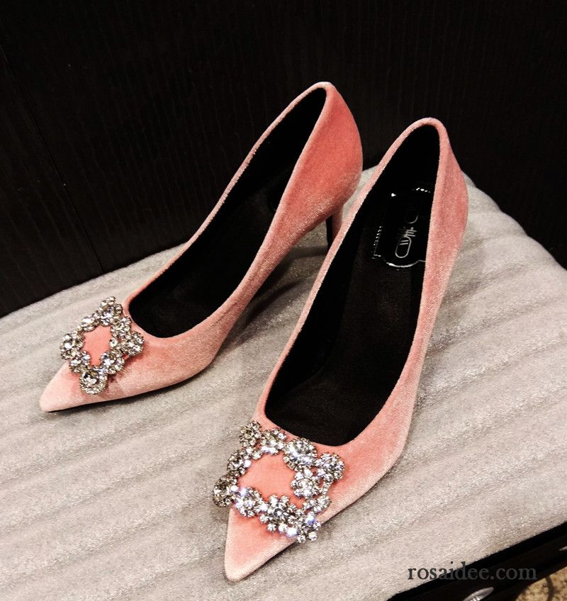 Goldene Riemchen Pumps Sexy Feder Spitze Strasssteine Damen Wildleder Rosa Hochhackigen Schnürschuhe Neue Pumps Hochzeit Schuhe Kaufen