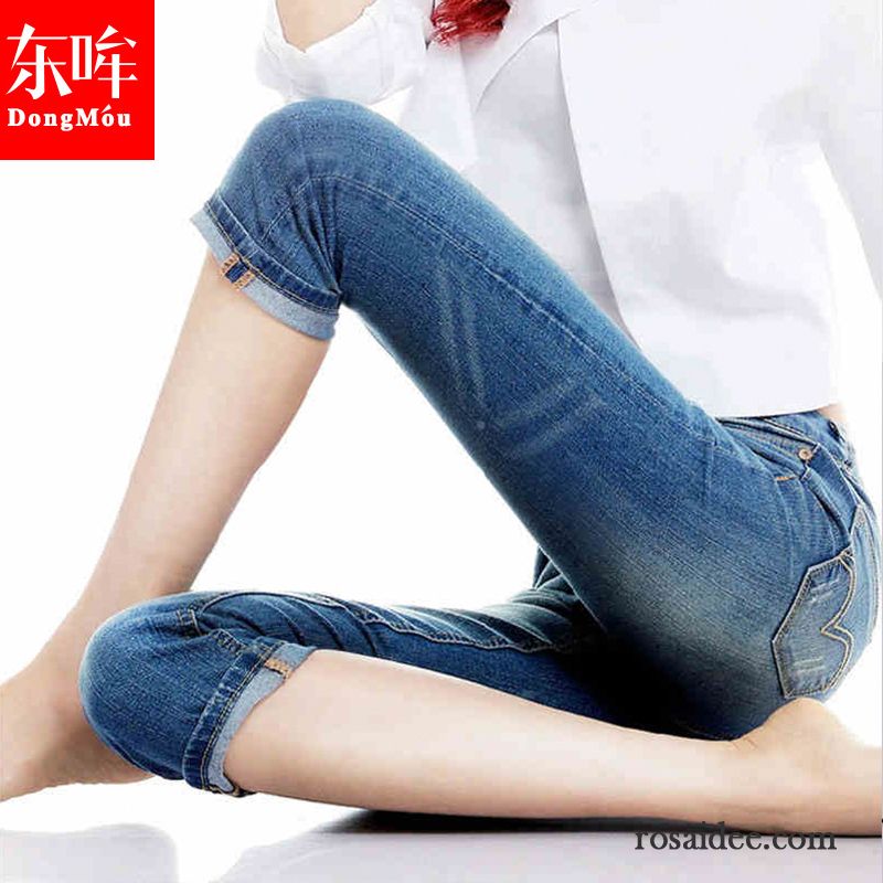 Graue Jeans Damen Straight Sommer Jeans Schlank Freizeit Geschnittene Hose Dünn Damen Kurze Hose Elastisch