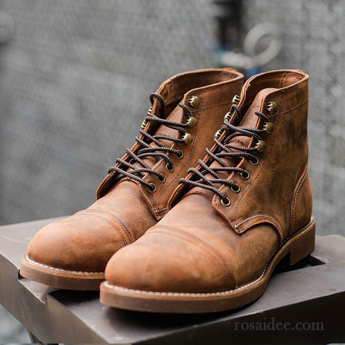 Graue Schuhe Herren Hohe Retro Martin Stiehlt Kurze Stiefel Schuhe Echtleder Cargohose Herren Verkaufen