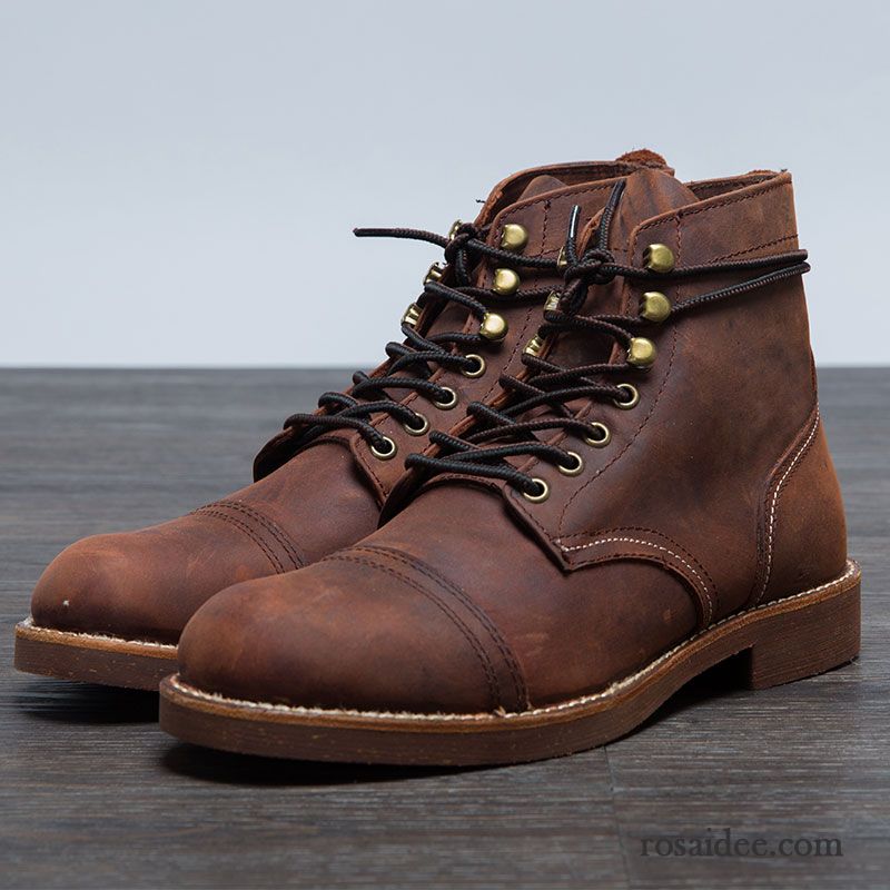 Graue Schuhe Herren Hohe Retro Martin Stiehlt Kurze Stiefel Schuhe Echtleder Cargohose Herren Verkaufen