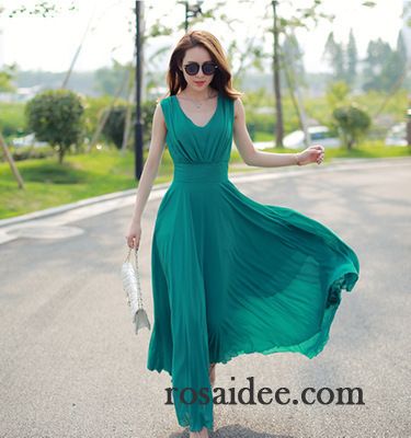 Grünes Kleid Damen Neu Mode Strand Temperament Langer Rock Große Größe Damen Chiffon Schlank Kleider Trend Sommer Günstig