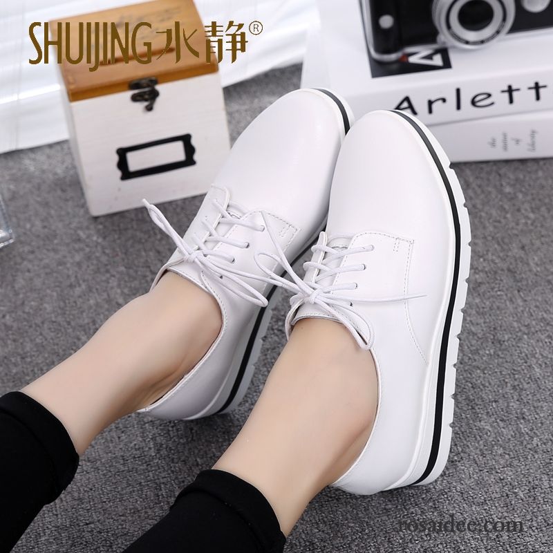 Günstige Schuhe Damen Feder Schuhe Schnürschuhe Casual Weiß Herbst Schüler Damen Neue Dicke Sohle England Lederschuhe