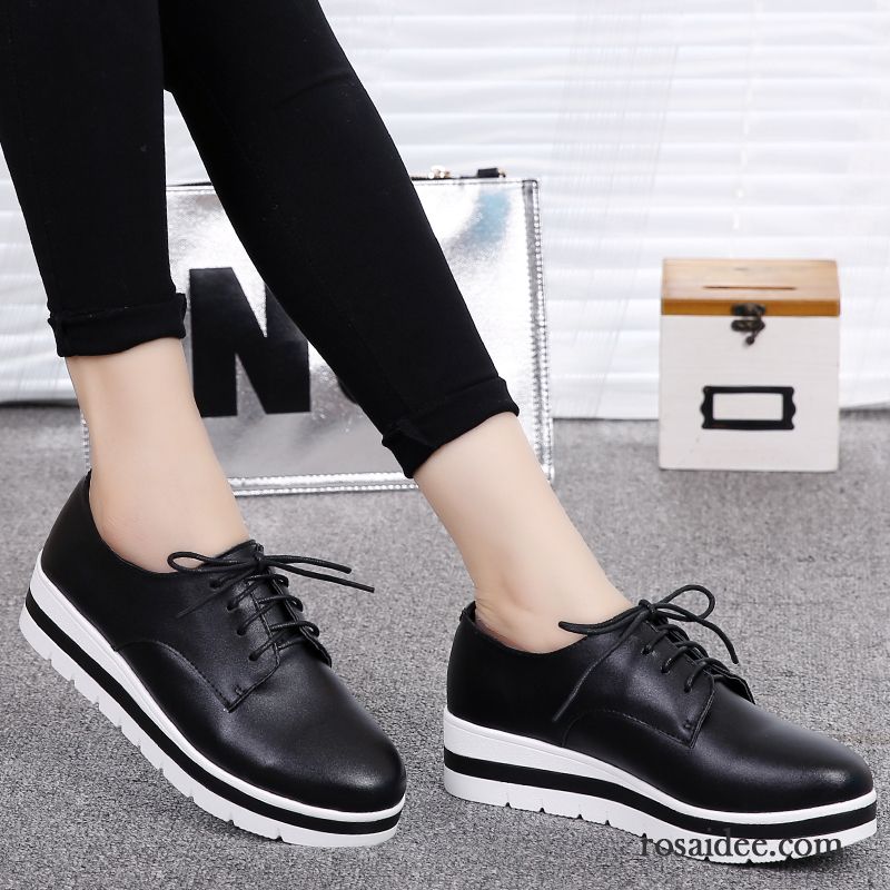 Günstige Schuhe Damen Feder Schuhe Schnürschuhe Casual Weiß Herbst Schüler Damen Neue Dicke Sohle England Lederschuhe