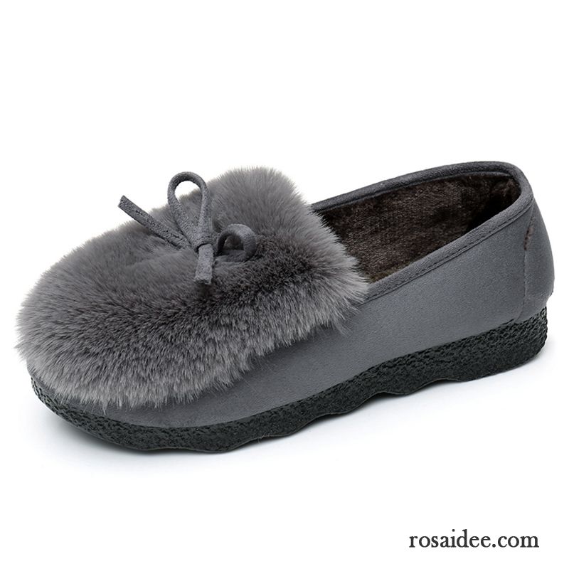 Halbschuhe Damen Dicke Sohle Slip-on Baumwolle Schuhe Plus Samt Winter Casual Bordeauxrot