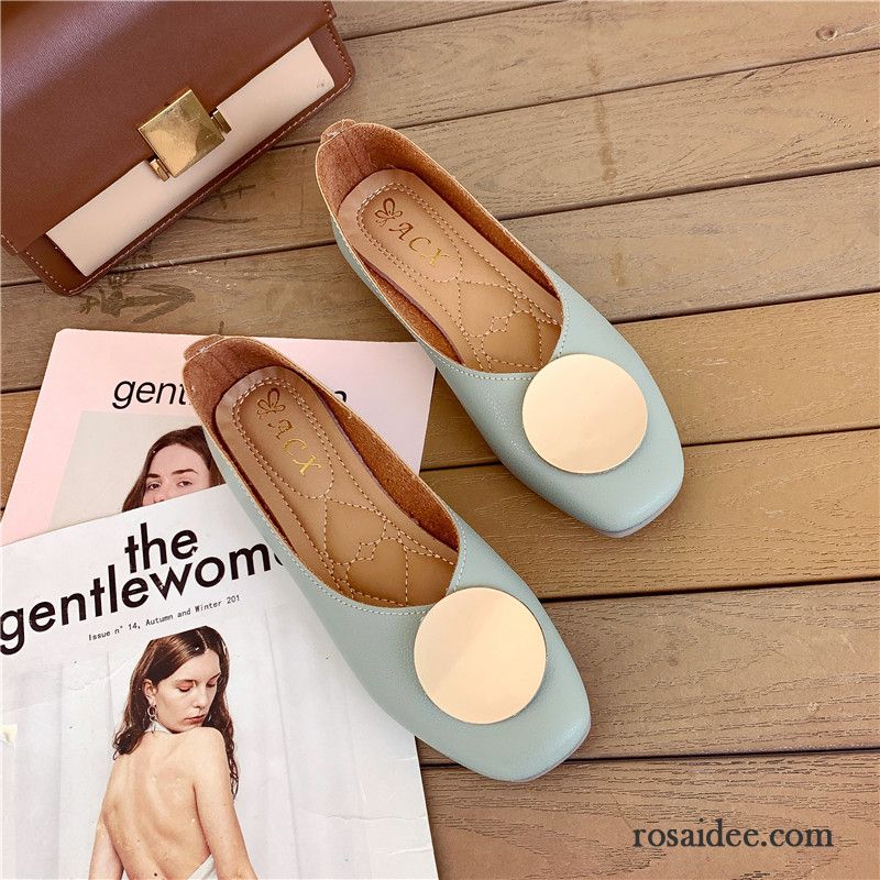 Halbschuhe Damen Flache Gemütlich Vierkantkopf Schnürschuhe Weiche Sohle Sommer Beige Farbe Hell