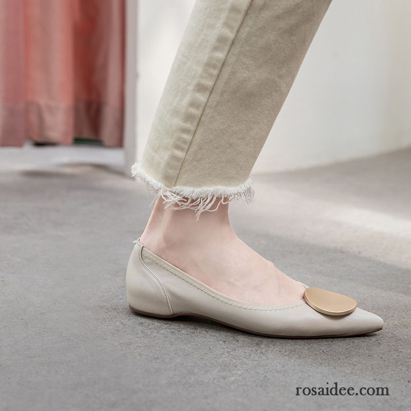 Halbschuhe Damen Neue Schnürschuhe Flache Spitze Rosa Gold Hell