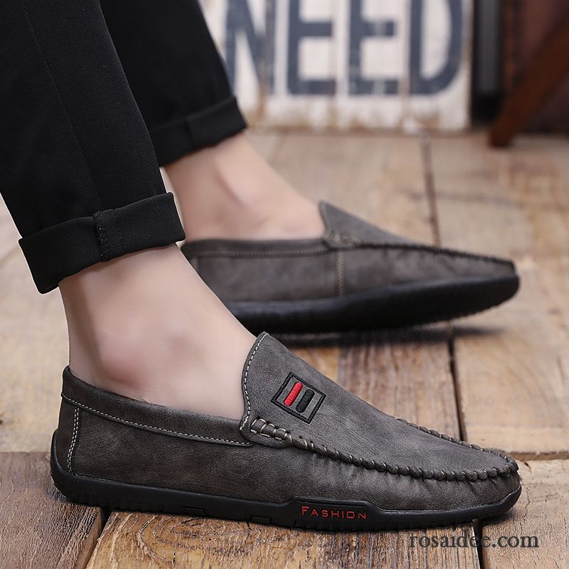 Halbschuhe Herren Atmungsaktiv Faul Slip-on Sommer Lederschue Trend Schwarz