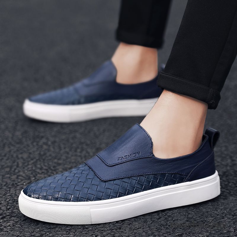 Halbschuhe Herren Echtleder Allgleiches Neue Trend Faul Casual Dunkelblau