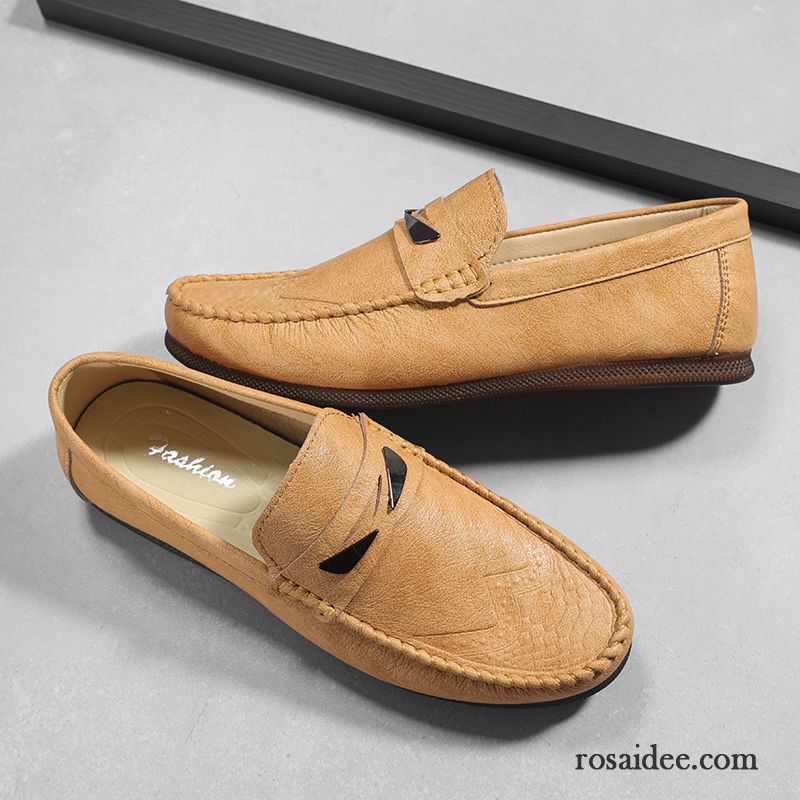 Halbschuhe Herren Faul Trend Lederschue Slip-on Feder Sommer Sandfarben