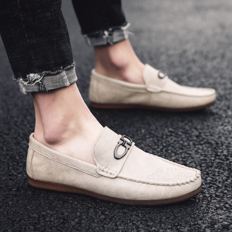 Halbschuhe Herren Faul Trend Lederschue Slip-on Feder Sommer Sandfarben