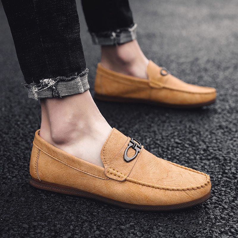 Halbschuhe Herren Faul Trend Lederschue Slip-on Feder Sommer Sandfarben