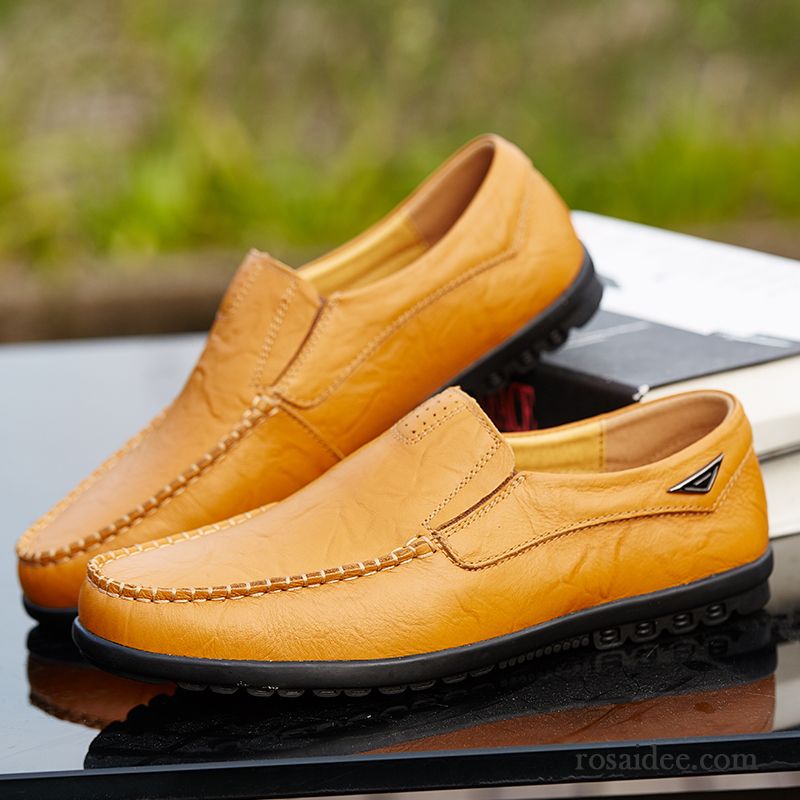 Halbschuhe Herren Herbst Trend Neue Casual Echtleder Lederschue Braun Gelb