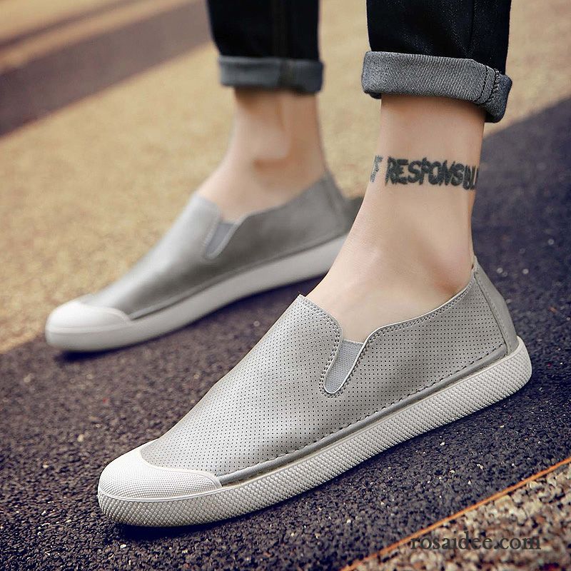 Halbschuhe Herren Lederschue Trend Atmungsaktiv Slip-on Feder Casual Schwarz