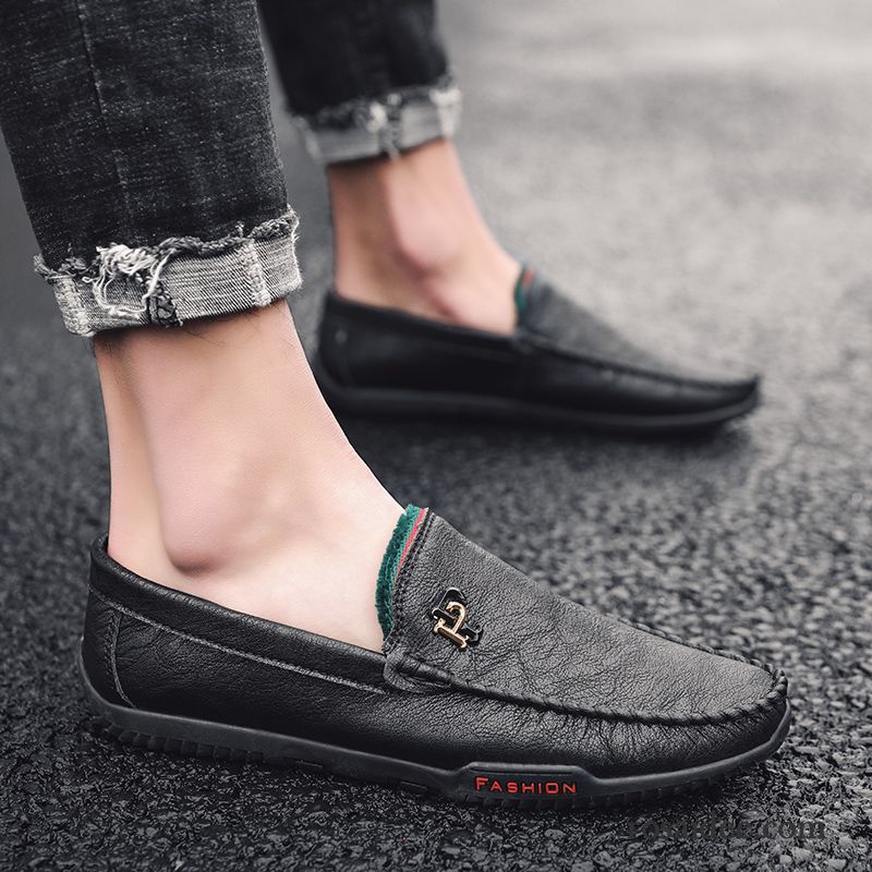 Halbschuhe Herren Lederschue Trend Slip-on Feder Sommer Faul Schwarz