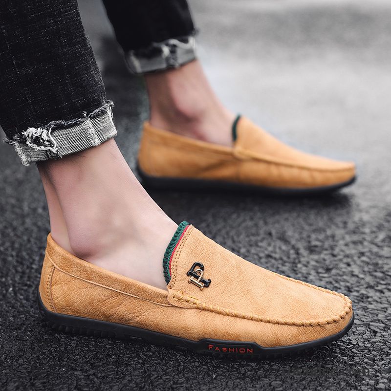 Halbschuhe Herren Lederschue Trend Slip-on Feder Sommer Faul Schwarz