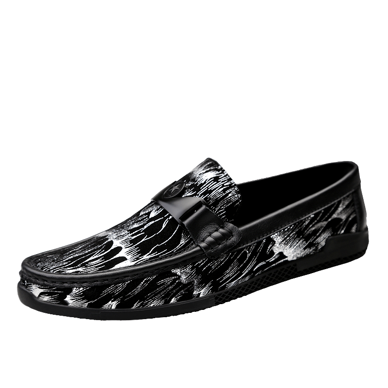 Halbschuhe Herren Sommer Casual Lederschue Slip-on Faul Echtleder Schwarz