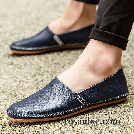 Halbschuhe Herren Sommer Faul Echtleder Allgleiches Casual Slip-on Weiß Schwarz