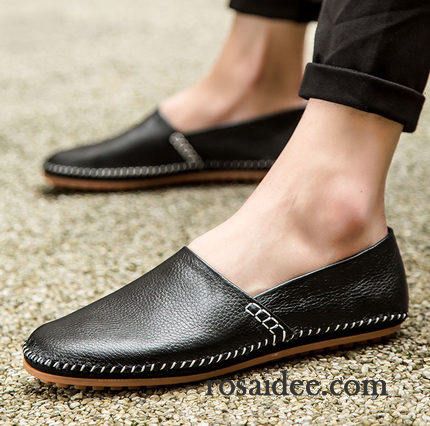 Halbschuhe Herren Sommer Faul Echtleder Allgleiches Casual Slip-on Weiß Schwarz