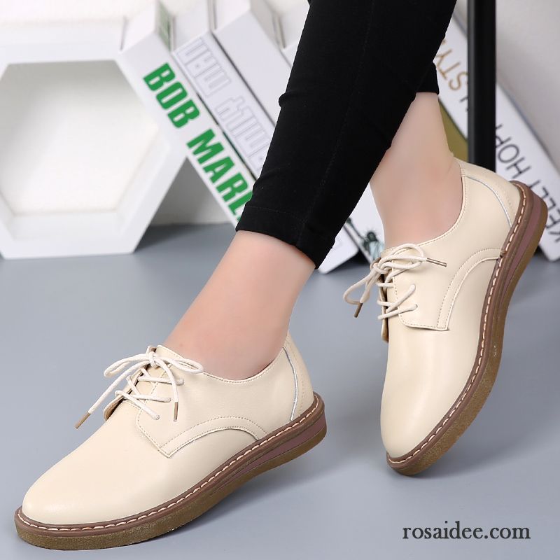 Handgefertigte Schuhe Damen England Neue Allgleiches Echtleder Casual Schnürschuhe Damen Feder Flache Lederschuhe