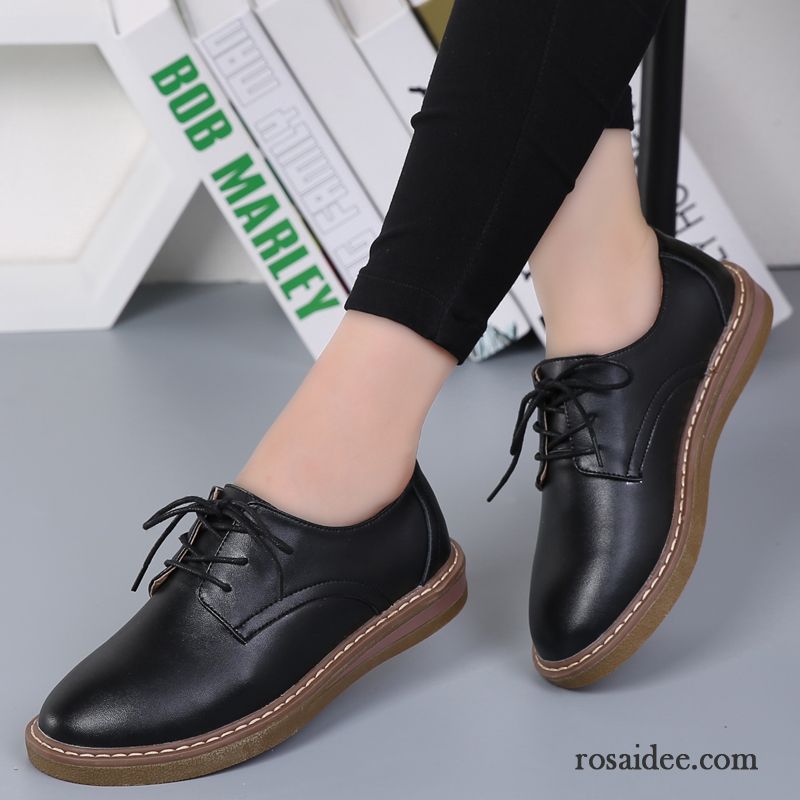 Handgefertigte Schuhe Damen England Neue Allgleiches Echtleder Casual Schnürschuhe Damen Feder Flache Lederschuhe