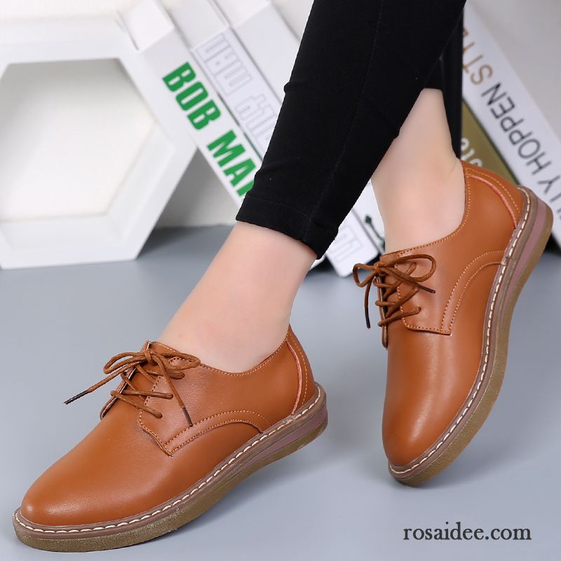 Handgefertigte Schuhe Damen England Neue Allgleiches Echtleder Casual Schnürschuhe Damen Feder Flache Lederschuhe