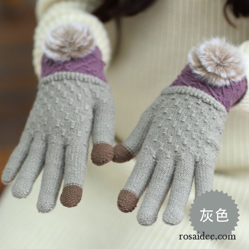 Handschuhe Damen Dicke Warm Halten Touchscreen Stricken Student Winter Purpur Lila