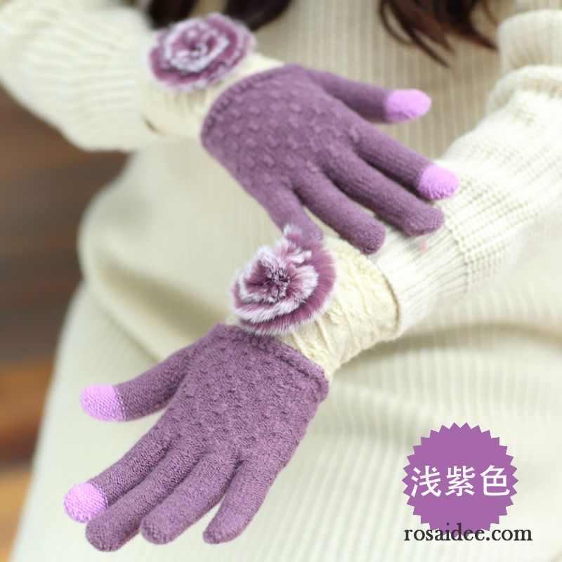 Handschuhe Damen Dicke Warm Halten Touchscreen Stricken Student Winter Purpur Lila