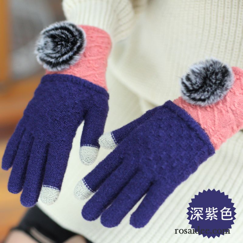 Handschuhe Damen Dicke Warm Halten Touchscreen Stricken Student Winter Purpur Lila