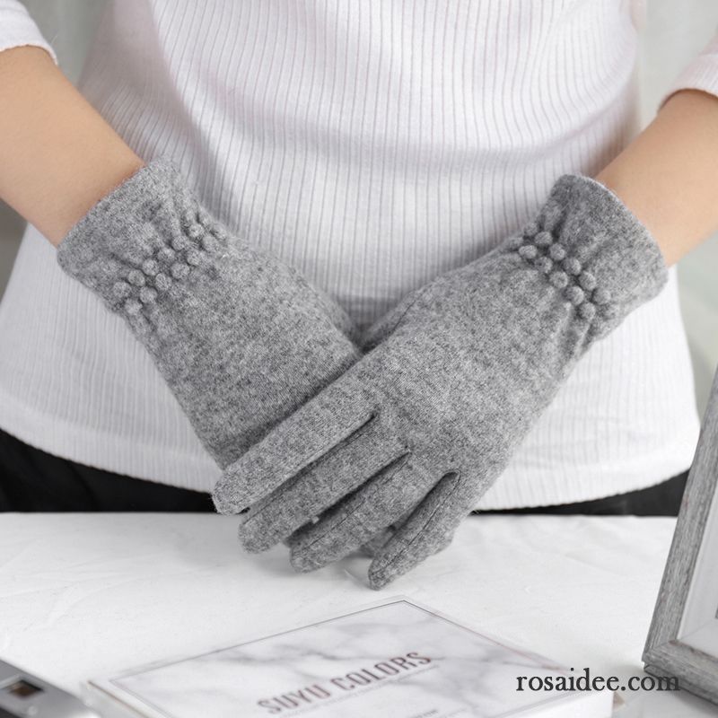 Handschuhe Damen Schafwolle Kaschmir Fünf Finger Touchscreen Dünne Reiten Bordeauxrot