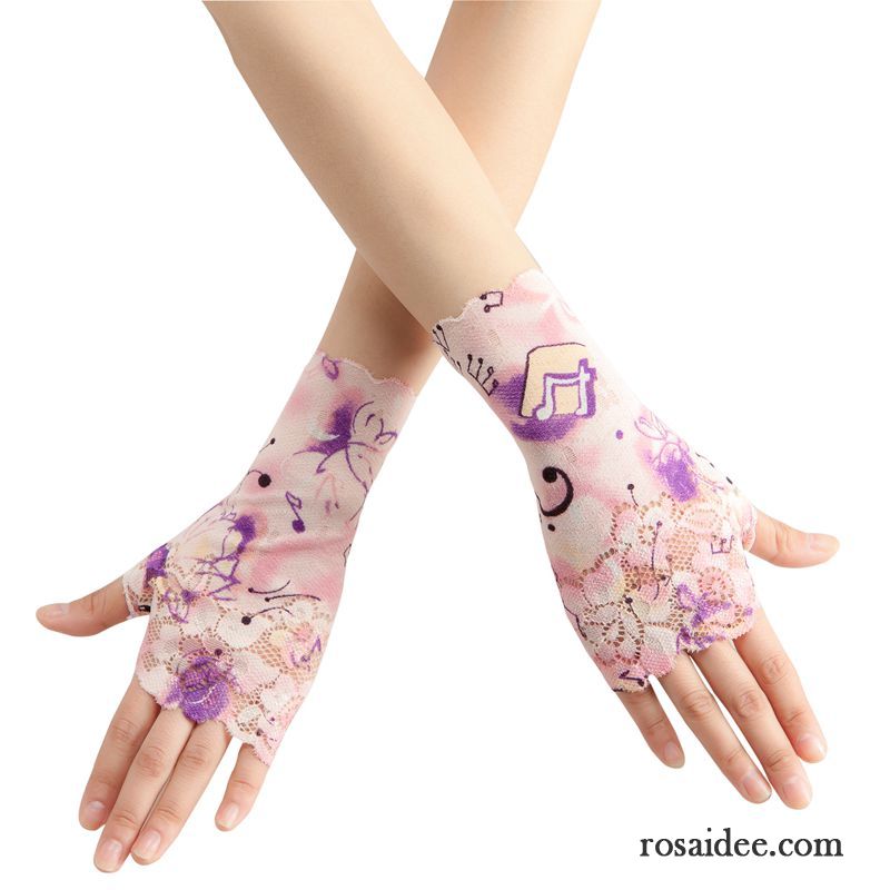 Handschuhe Damen Sonnenschutz Halber Finger Atmungsaktiv Niedlich Spitze Mode Rosa