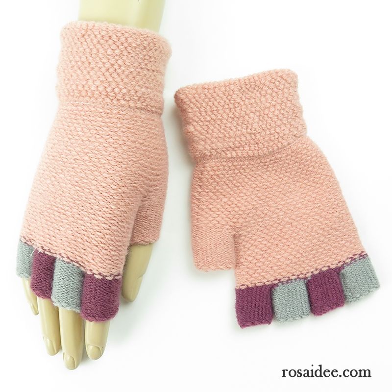 Handschuhe Damen Stricken Herbst Winter Halber Finger Dicke Warm Halten Braun